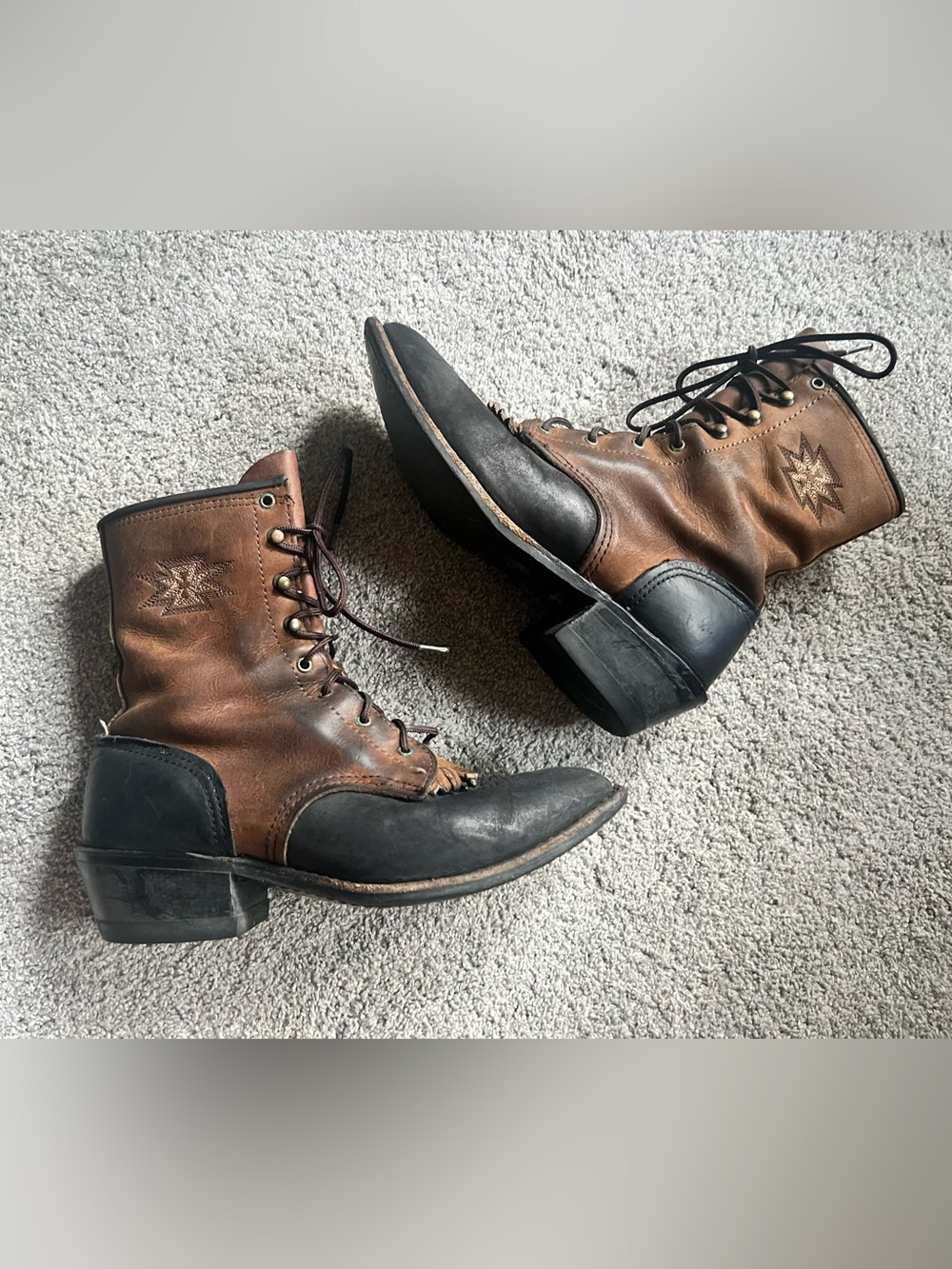 Vintage Abilene Women’s 6.5 Western Packer Lace Up Kiltie Brown Boots Leather